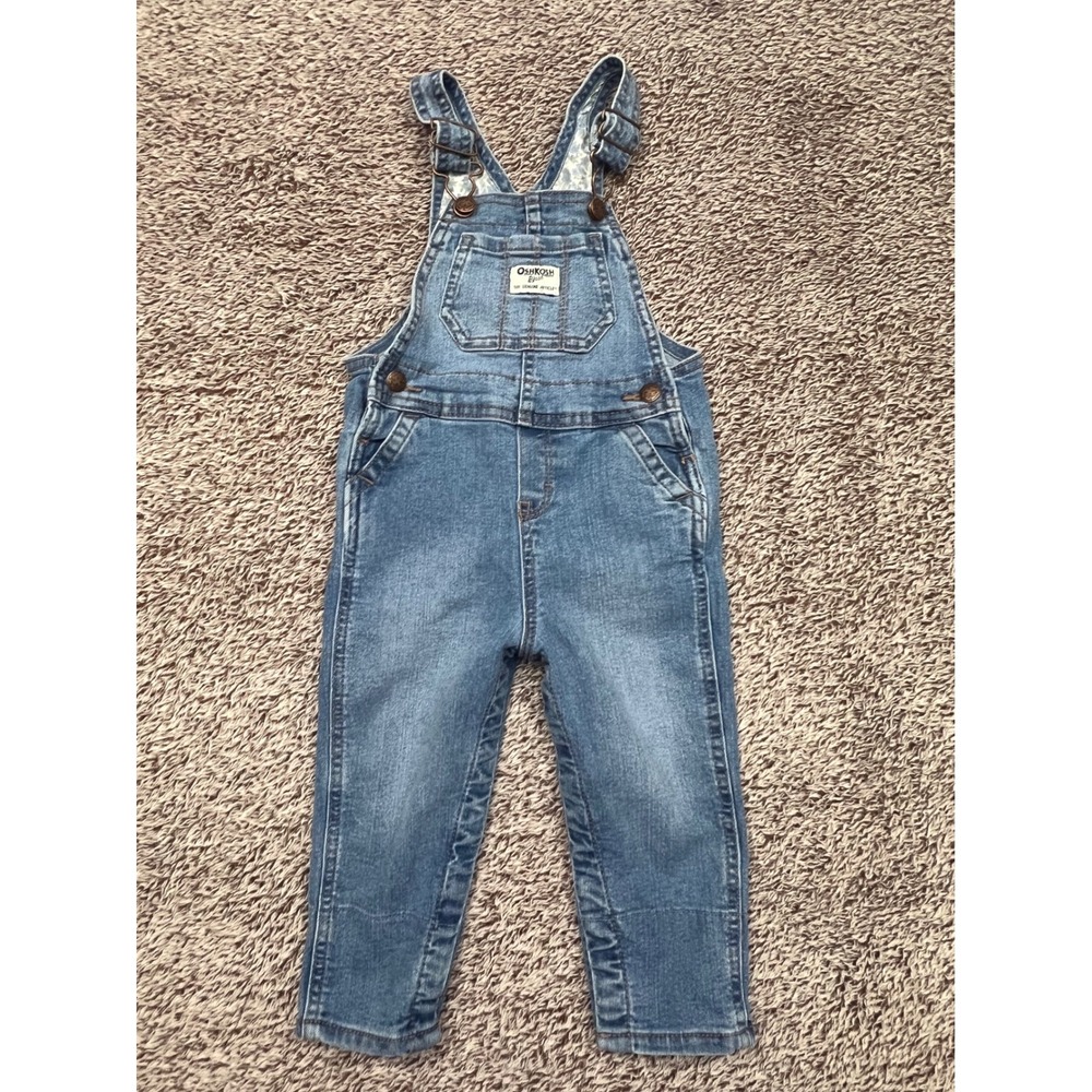 OshKosh B'gosh Baby Girls 18M Denim Vestbak Overalls Floral Lined Snap Leg